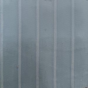A sea blue and white stripe on a surface with natural slubs and irregular threads, very characteristic of linen.