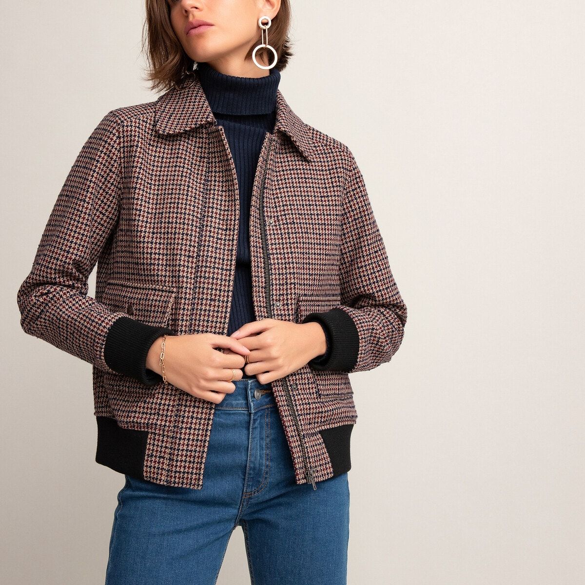 Slider Lifestyle Corporatewear Houndstooth Check Jacket With Zip Fasteni